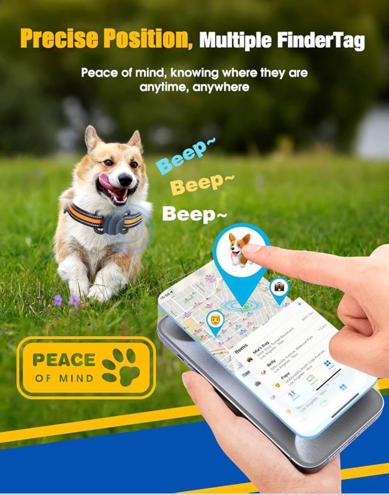 Pawgaze Cat Dog Items Tracker Compatible with Apple iOS FindMy App, Anti-Lost Tracking Device FinderTag for Dogs, Cats, Pets, Luggage, Items, with Silicone Cover for Pets' Collars/Bag Straps (Black)