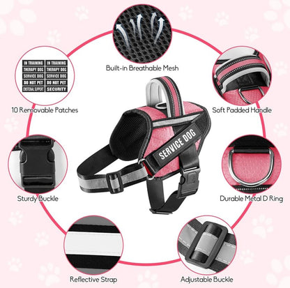 Service Dog Vest Harness Animire in Training Dog Harness with 10 Dog Patches, Soft Padded Handle for Extra-Large Dogs (Rosy,XL) 29”-40”