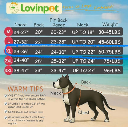 LovinPet Dog Pajamas xtra Large Sized Dog, Recovery Wear, Lightweight Jurassic Knit, UV for Large Dogs/XL