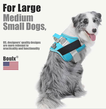 Bolux Dog Harness, size Large No-Pull Reflective Dog Vest, Breathable Adjustable Pet Harness with Handle for Outdoor Walking - No More Pulling, Tugging or Choking (OceanicBlue, Large
