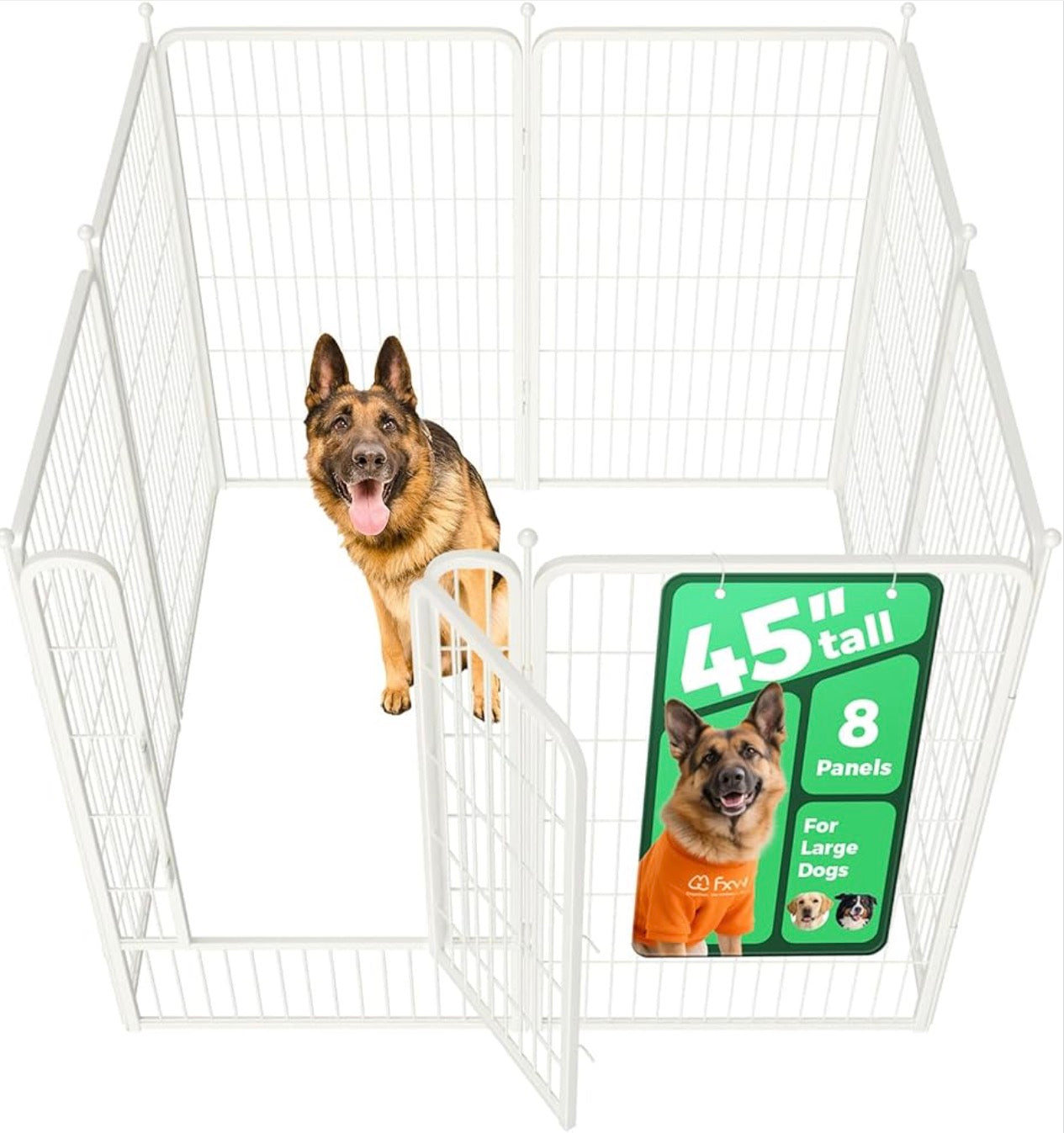 FXW Rollick Unleashed Dog Playpen for Indoor, Yard, RV Camping, 45 inch 8 Panels for Large Dogs, White