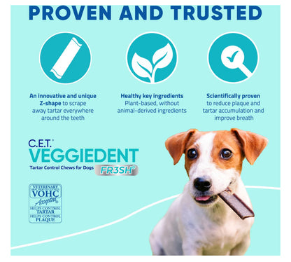 Virbac C.E.T. VeggieDent Fr3sh Dental Chews for Medium Dogs, 30 Count