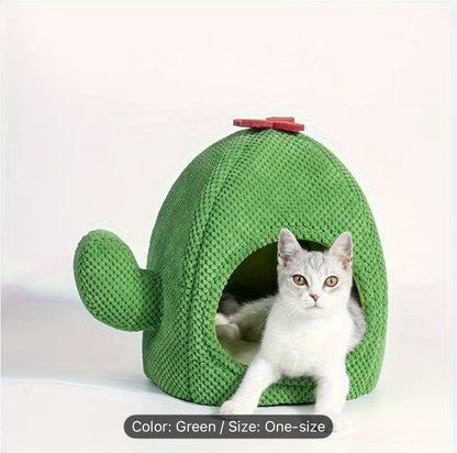 All-Season Comfort Cat & Small Dog House - Modern Cactus Pet Bed with Soft Green Interior, Cute Desert Hut Design, Easy Assembly Indoor/Outdoor Shelter, Cozy Durable Hideout for Cats and Small Dogs, Compact Spacious Bed with Entrance