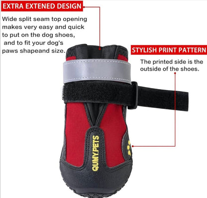 QUMY Dog Shoes for Large Dogs (Size 8: 3.0''x3.3"(W*L))Paw Protectors for Winter Snowy Day, Summer Hot Pavement, Water-Resistant in Rainy Weather, Outdoor Walking, Indoor Hardfloors Skid-Resistant Sole