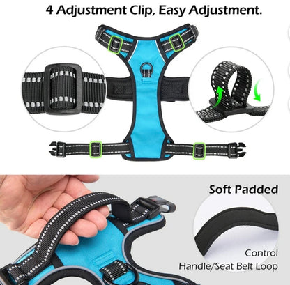 PHOEPET No Pull Dog Harness Medium Reflective Front Clip Vest with Handle, Adjustable 2 Metal Rings 2 Buckles,Grey