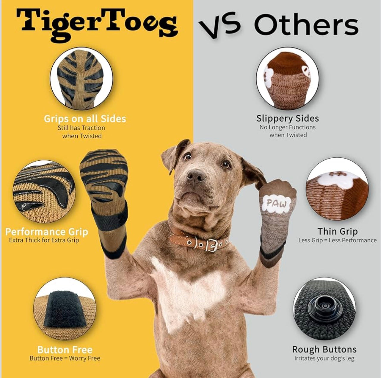 DOK TigerToes Premium Non-Slip Dog Socks for Hardwood Floors - Extra-Thick Grip That Works Even When Twisted - Prevents Licking, Slipping, and Great for Dog Paw Protection (Cool Caramel, Medium)
