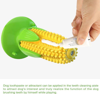Guardians Dog Squeaky Chew Toy with Suction cup, Dogs Toothbrush Teeth Cleaning Squeaky Stick for Aggressive Chewers for Small Medium Dogs (Yellow Corn)