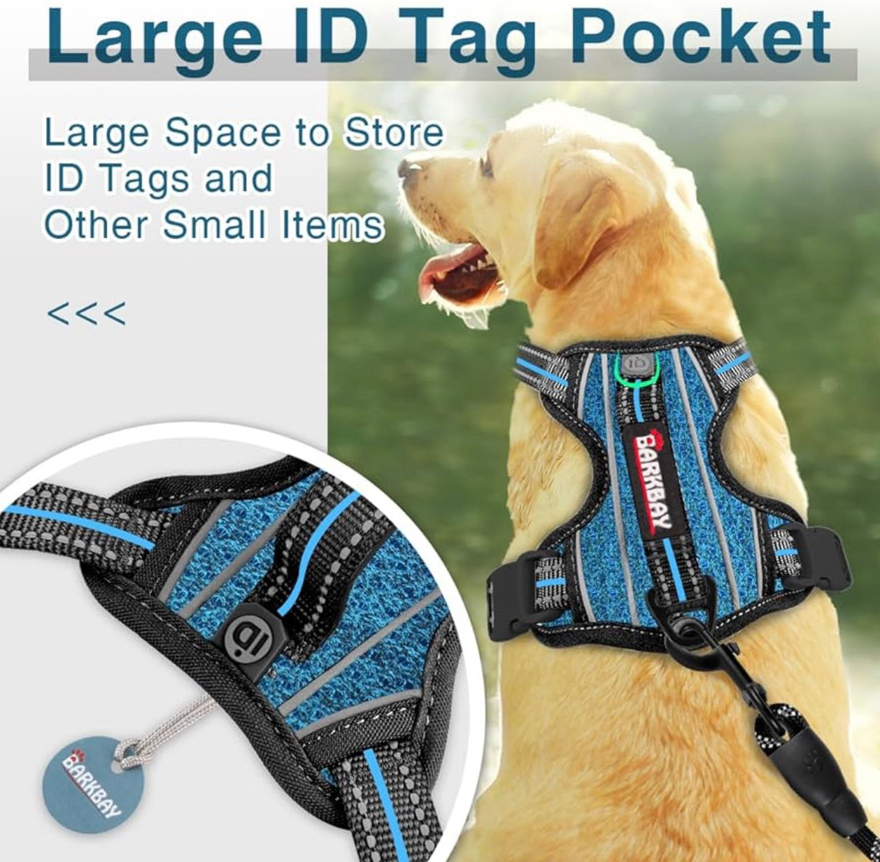 BARKBAY Dog Harness XL (Chest: 30-38”) No Pull with ID Tag Pocket - Heavy Duty, Reflective, Easy Control for Large Dogs(Blue/Black)