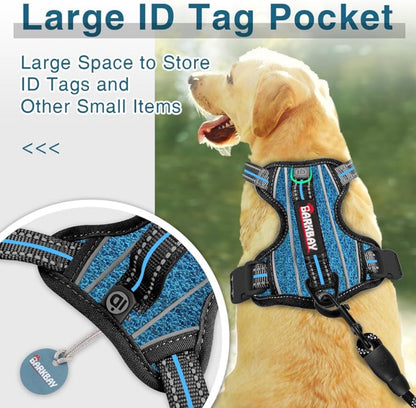 BARKBAY Dog Harness XL (Chest: 30-38”) No Pull with ID Tag Pocket - Heavy Duty, Reflective, Easy Control for Large Dogs(Blue/Black)