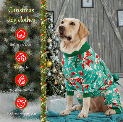 LovinPet Large Dog Pajamas Onesie - Reindeer and Green Christmas Bow Design for Big Breeds