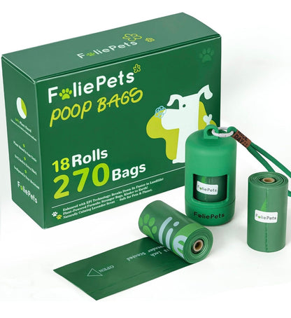 FoliePets Poop Bags for Dogs - 40% Plant-Based, Extra Thick 9x13 Inch Dog Poop Bags Rolls，Leakproof Waste Bags (270 Counts with Dispenser)