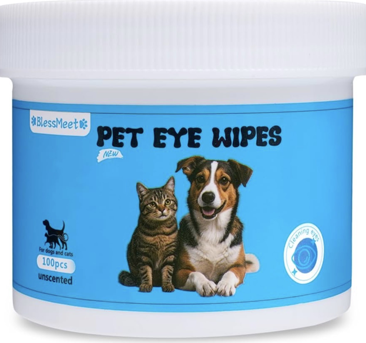 PET Eyes Wipes for Dogs & Cats Blessmeet- Gently Remove Tear Stain, Debris, Crust & Discharge- Hypoallergenic & Deodorizing Pet Cleaning Grooming Wipes Cleaner for Eyes, Face & Wrinkle -Unscented