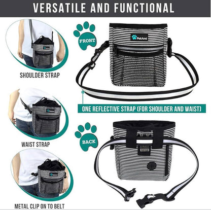 PetAmi Dog Treat Pouch, for Training, Dog Walking , Pet Food,Toys, Dog Trainer Essentials Supplies, Poop Bag Dispenser, 3 Ways to Wear (Black Stripes)