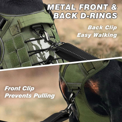 WINGOIN Green Tactical Dog Harness for Medium Dogs, size M: 30-50 lbs (Chest:24-28",Neck:17-19") Heavy Duty No Pull Dog Harness with Handle, Adjustable Reflective Military K9 Pet Vest for Pitbull, Female, Male, Walking, Training, Hunting (M)