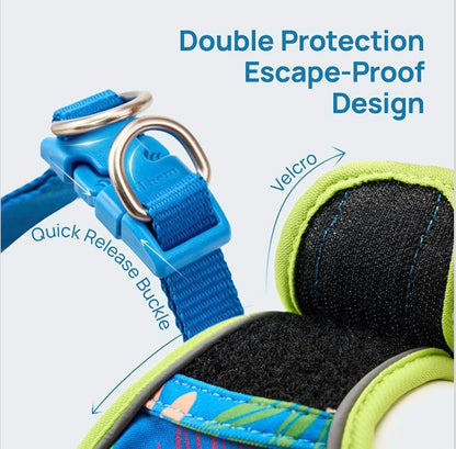 Petthem Cat Harness and Leash Set, Step-in Escape Proof Adjustable Vest Harness for Large Cat, Lightweight Soft Breathable Reflective Kitten Harness for Walking Travel, Camping(Hawaii Green, L)