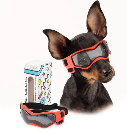 PETLESO Dog Goggles Small Breed, Dog Sunglasses UV Protection Puppy Eyewear for Small Pet Outdoor Riding Driving, Orange S