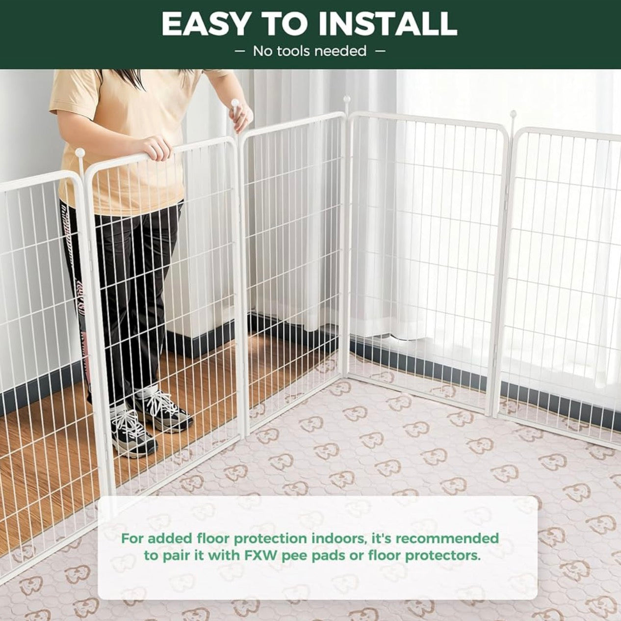 FXW Rollick Unleashed Dog Playpen for Indoor, Yard, RV Camping, 45 inch 8 Panels for Large Dogs, White