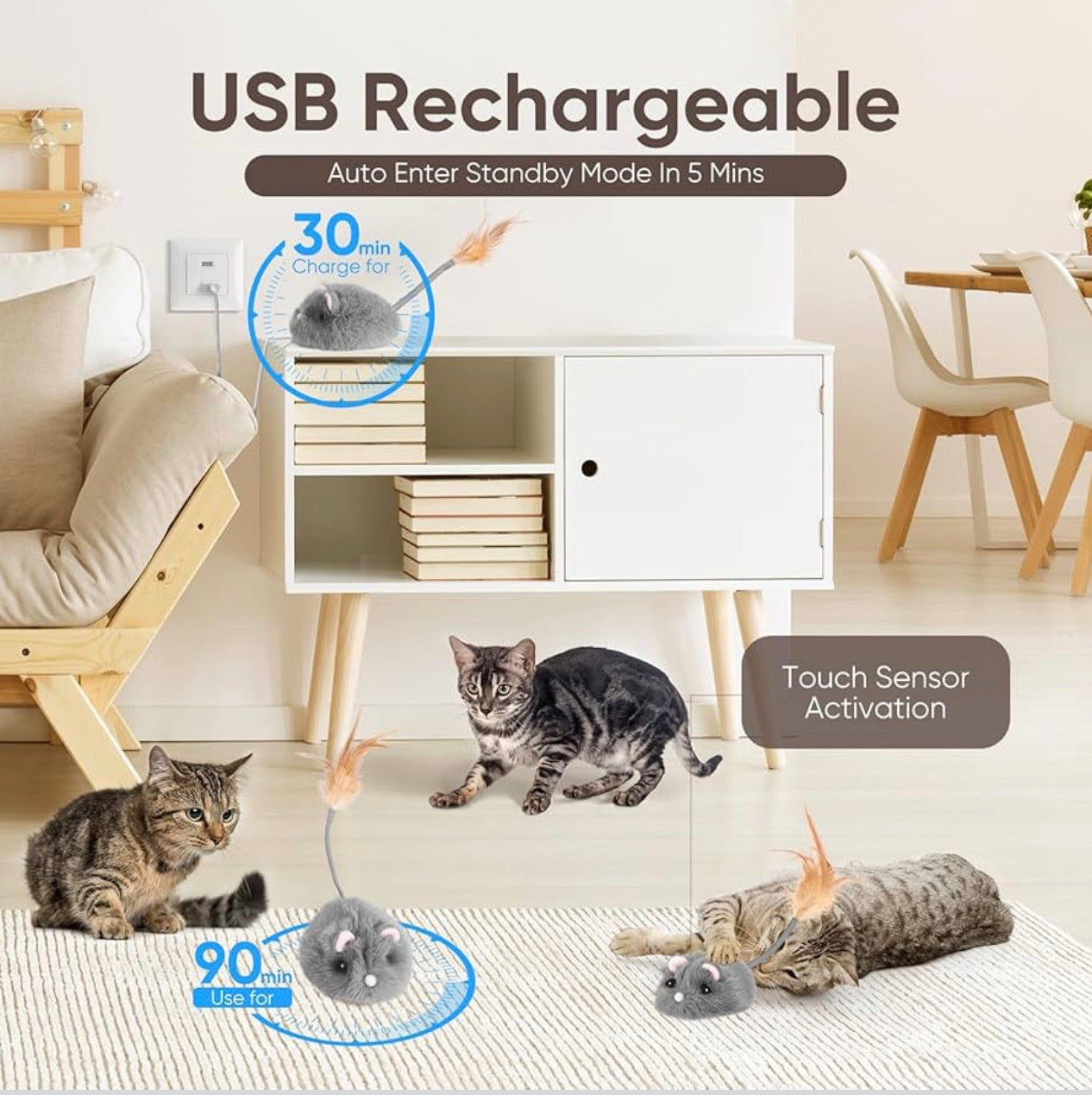 Pawingcat Remote Control Cat Toy, Rechargeable Mouse, Automatic Interactive for Indoor with 3-Speed Adjustment and 4 Directions