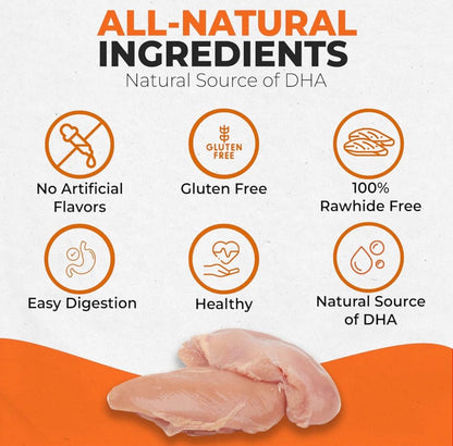 Canine Naturals Puppy Chicken and Rice Chew - Rawhide Free Puppy Treats - Made with USA Chicken - All-Natural & Easily Digestible - 40 Pack of 5-Inch Sticks for Puppies