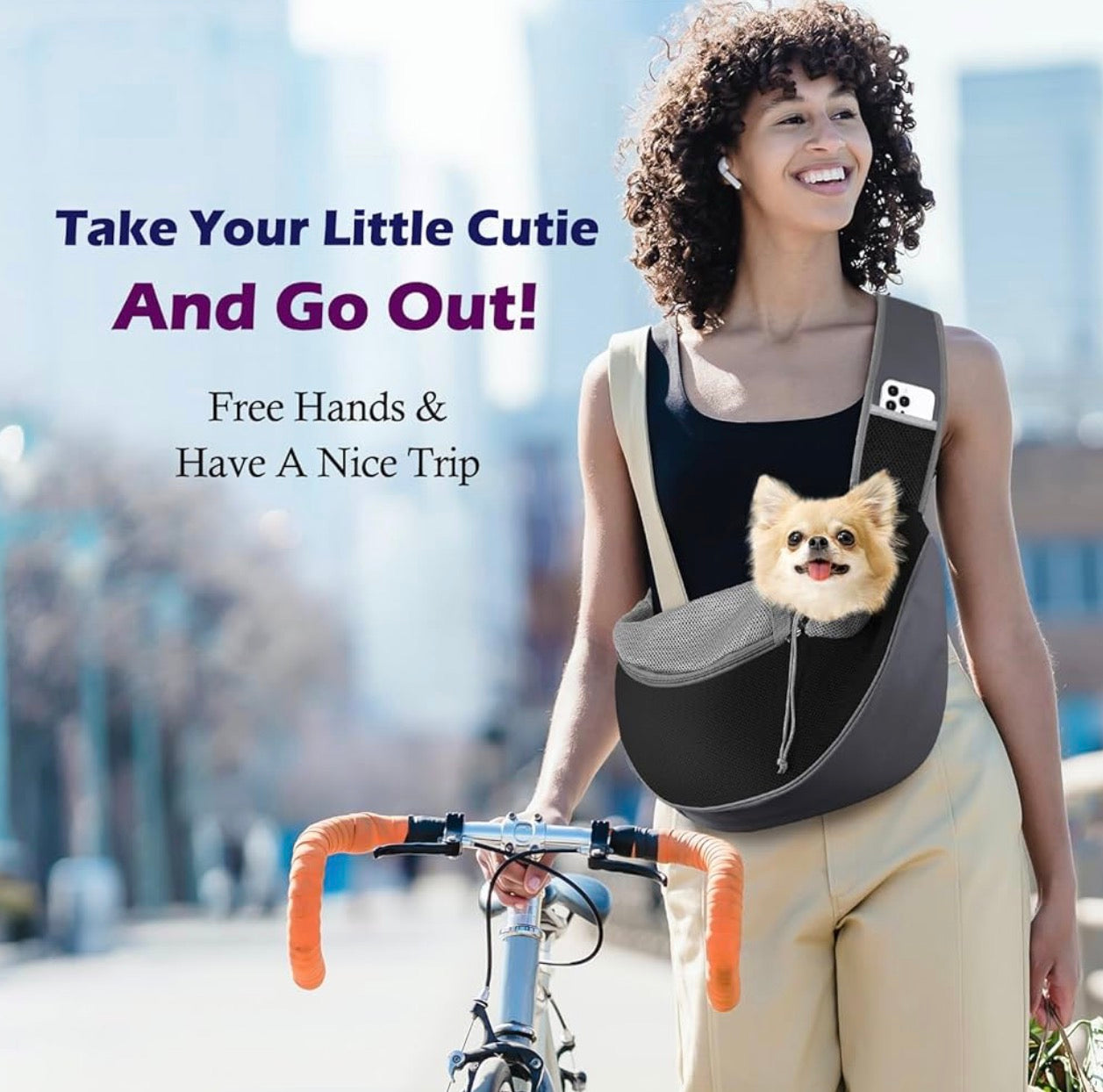 Pawaboo Pet Dog Sling Carrier, Hand Free Drawstring Dog Papoose with Adjustable Strap, Breathable Mesh Bag for Puppy Cat, Crossbody Satchel Dog Purse with Pocket for Outdoor, Dark Gray+Black, Medium