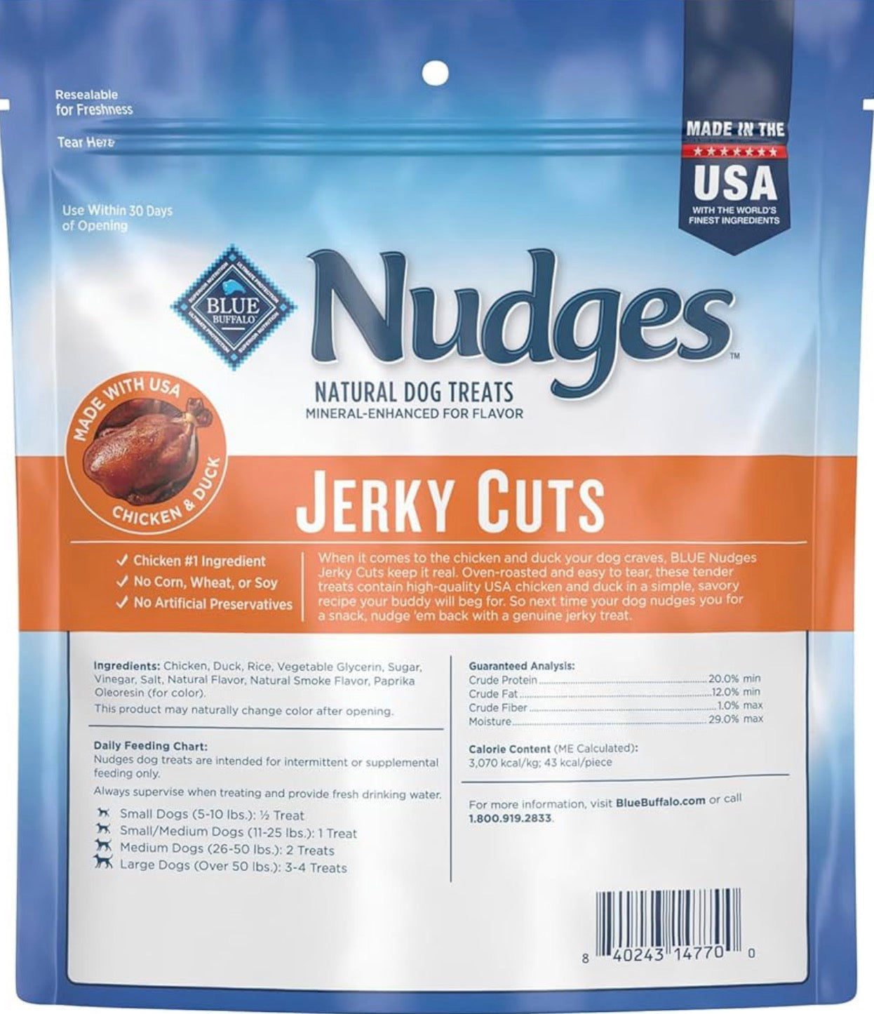Blue Buffalo Nudges Jerky Cuts Natural Dog Treats, Duck, 10oz