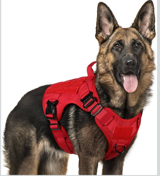 rabbitgoo Tactical Dog Harness for Large Dogs, Heavy Duty Dog Harness with Handle, No-Pull Service Dog Vest Large Breed, Adjustable Military Dog Vest Harness for Training Hunting Walking, Red, XL