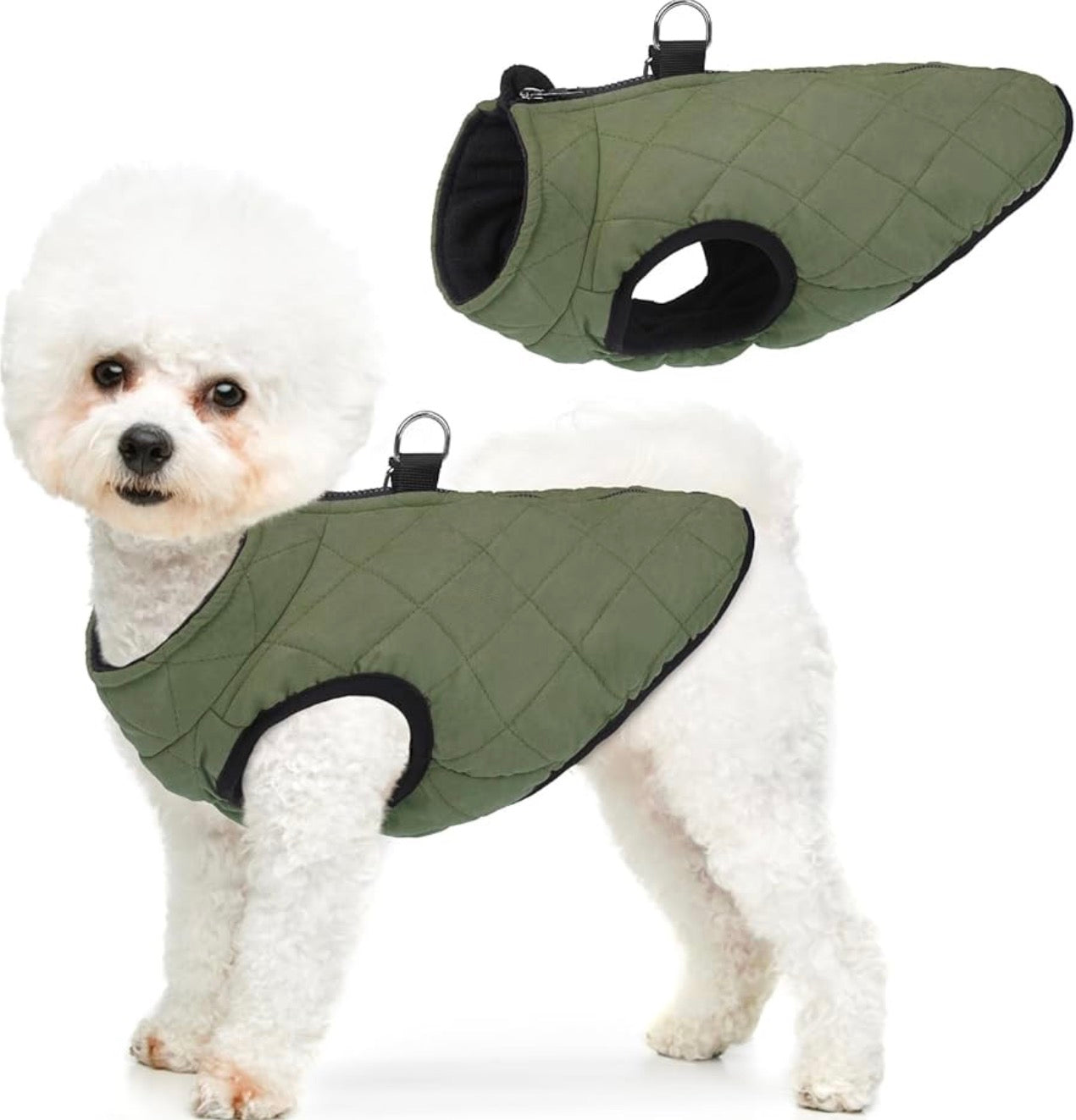 SCENEREAL Winter Dog Vest Coat with Harness Built In, Warm Puppy Jacket for Small Medium Dogs, Cold Weather Coat with Zipper, Fleece Puffer Vest Windproof Snow Clothes