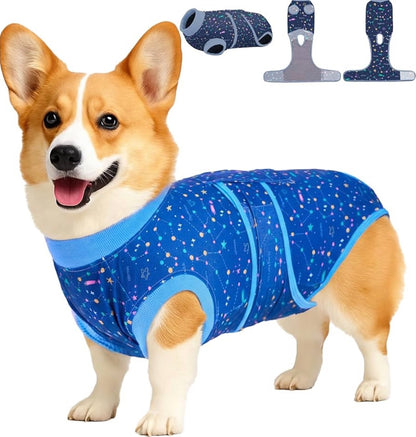 PetWarm Female Dog Surgery Recovery Suit for Spay, medium size Recovery Suit for Male Dogs, Bodysuit for Abdominal Affected Areas Sensitive Skin Areas, Onesie for Dogs After Surgery, Galaxy Pattern, Blue, M