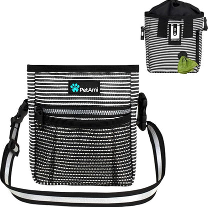 PetAmi Dog Treat Pouch, for Training, Dog Walking , Pet Food,Toys, Dog Trainer Essentials Supplies, Poop Bag Dispenser, 3 Ways to Wear (Black Stripes)