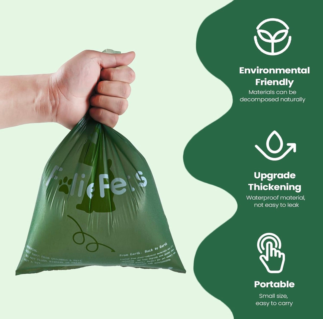 FoliePets Poop Bags for Dogs - 40% Plant-Based, Extra Thick 9x13 Inch Dog Poop Bags Rolls，Leakproof Waste Bags (270 Counts with Dispenser)