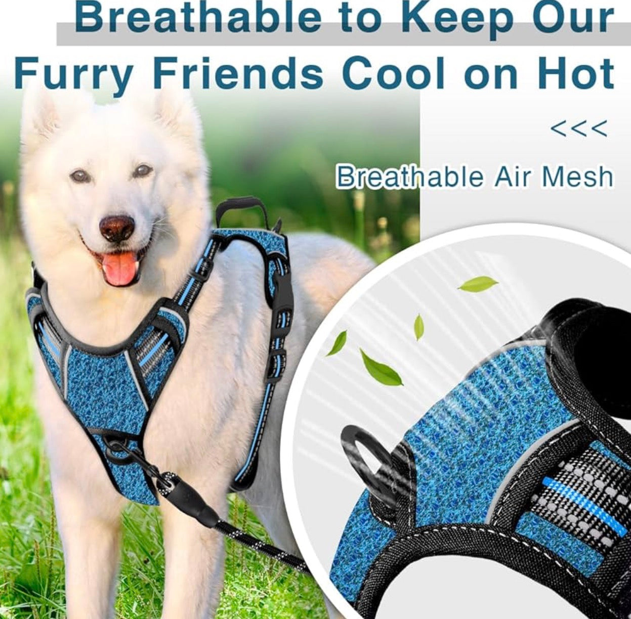 BARKBAY Dog Harness XL (Chest: 30-38”) No Pull with ID Tag Pocket - Heavy Duty, Reflective, Easy Control for Large Dogs(Blue/Black)