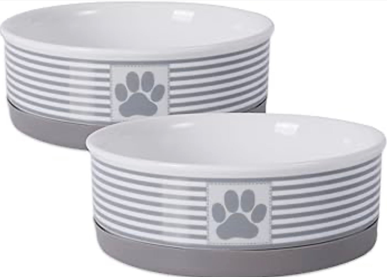 Bone Dry Paw & Patch Ceramic Pet Collection, Medium Set, 6x2", Gray, 2 Piece