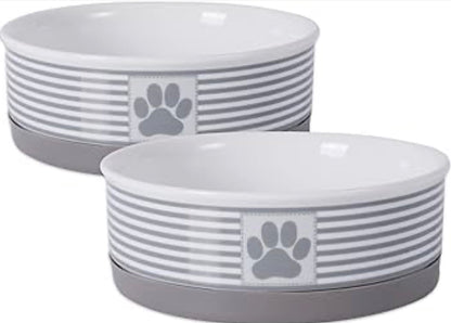 Bone Dry Paw & Patch Ceramic Pet Collection, Medium Set, 6x2", Gray, 2 Piece