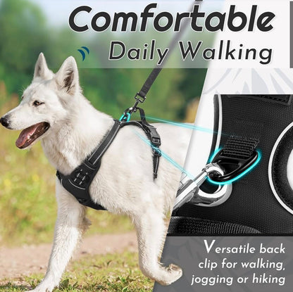 Eagloo Dog Harness for Large Dogs, fit chest girths between 15-35.4 inches No Pull Service Vest with Reflective Strips and Control Handle, Adjustable and Comfortable, No Choke Pet Harness with 2 Metal Rings, Black, L