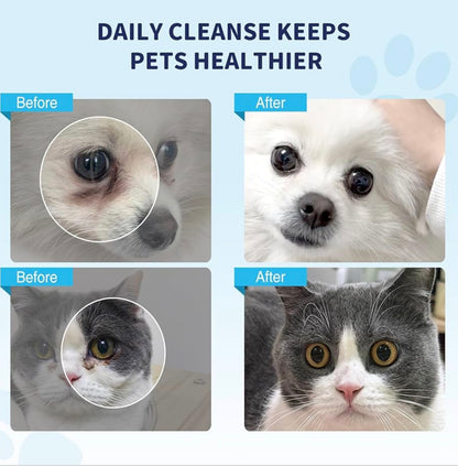 PET Eyes Wipes for Dogs & Cats Blessmeet- Gently Remove Tear Stain, Debris, Crust & Discharge- Hypoallergenic & Deodorizing Pet Cleaning Grooming Wipes Cleaner for Eyes, Face & Wrinkle -Unscented