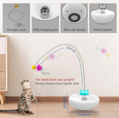 Oxawo Interactive Cat Toys Cat Exercise Tumbler, Rechargeable for Indoor Cats Spin Butterfly Game Teasing Kitty, Extra Long Feather Wand