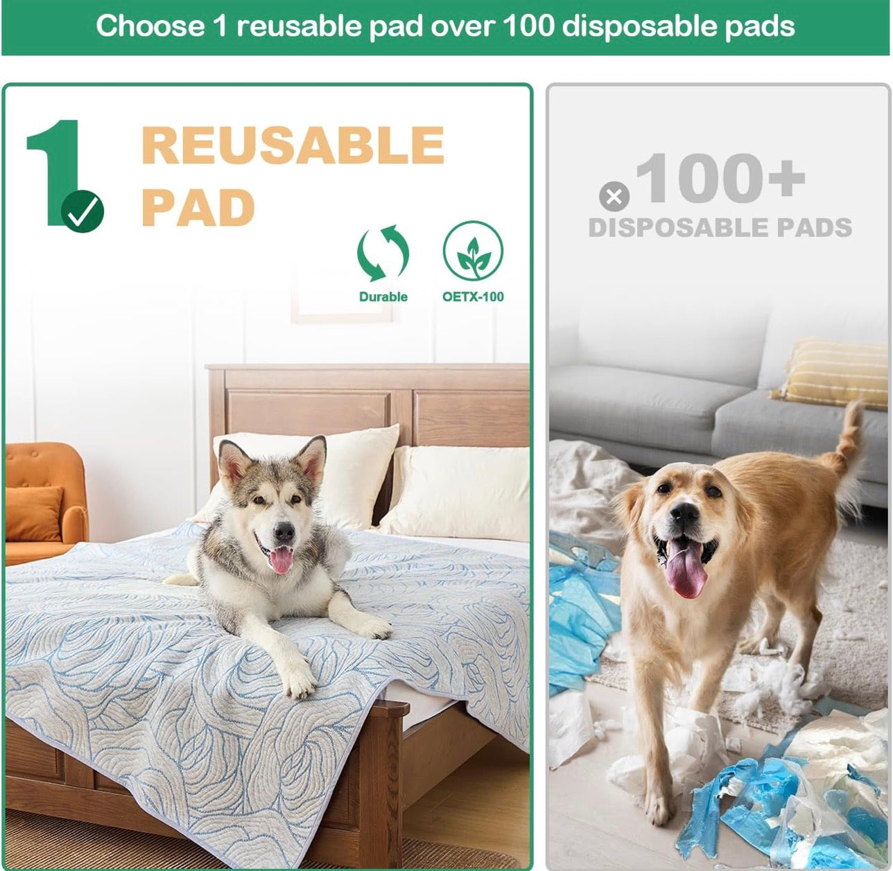 Qeils Pee Pads Reusable Washable Puppy Pads- 2 Pack 30"x34" Heavy Absorbent Protective Pads Leakproof Dog Training Pads, Non-Slip Potty Incontinence Pads for Bed, Floor, Couch, Carpet, Kennel, Crate