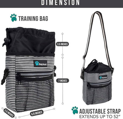 PetAmi Dog Treat Pouch, for Training, Dog Walking , Pet Food,Toys, Dog Trainer Essentials Supplies, Poop Bag Dispenser, 3 Ways to Wear (Black Stripes)