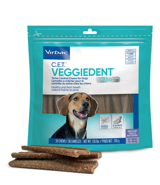 Virbac C.E.T. VeggieDent Fr3sh Dental Chews for Medium Dogs, 30 Count