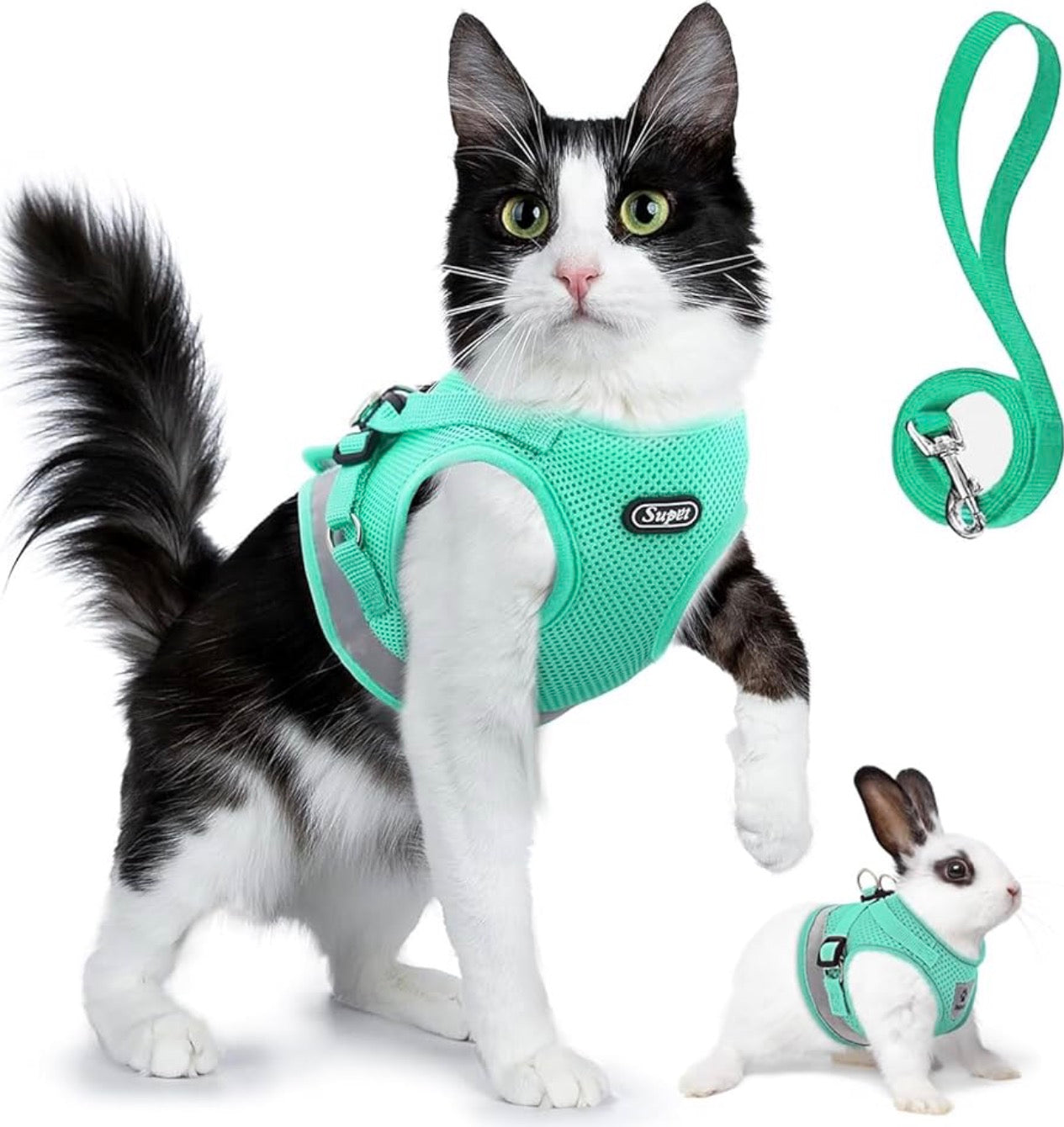 Supet Cat Harness and Leash Set - (size S (Chest: 9.5" - 13.0") Soft Mesh Adjustable Cat Vest Harness with Reflective Strap for Walking Cat and Puppy Rabbit