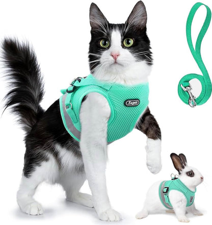 Supet Cat Harness and Leash Set - (size S (Chest: 9.5" - 13.0") Soft Mesh Adjustable Cat Vest Harness with Reflective Strap for Walking Cat and Puppy Rabbit