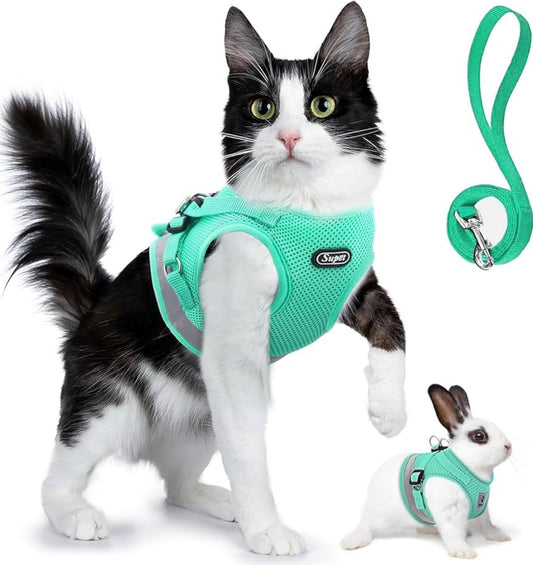 Supet Cat Harness and Leash Set - (size S (Chest: 9.5" - 13.0") Soft Mesh Adjustable Cat Vest Harness with Reflective Strap for Walking Cat and Puppy Rabbit