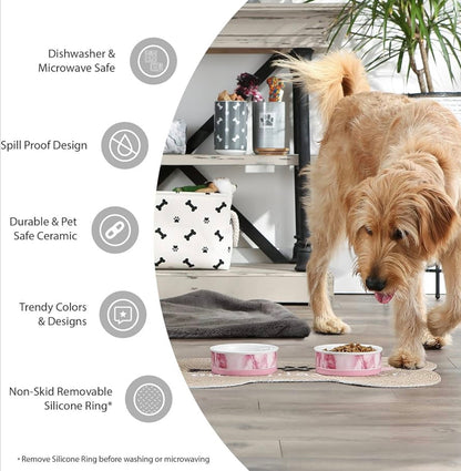 Bone Dry Paw & Patch Ceramic Pet Collection, Medium Set, 6x2", Gray, 2 Piece
