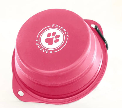 Friends FUREVER Collapsible Dog Bowl (Pink) (850ml) - Premium Quality, Food Grade, Travel Bowl