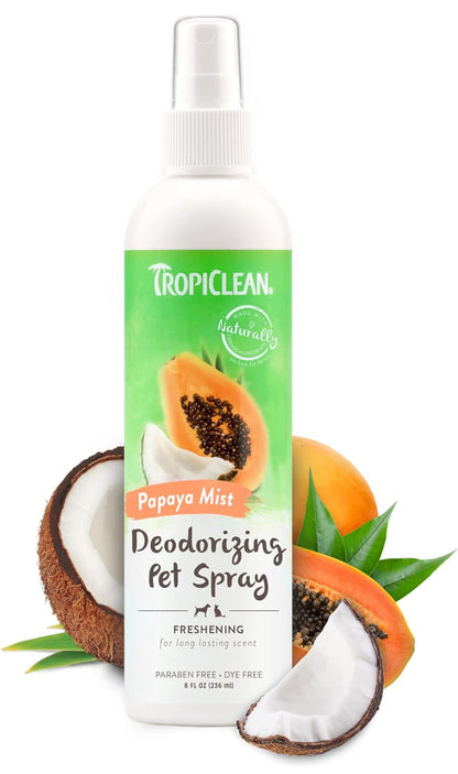 TropiClean Papaya Dog Perfume Spray Long Lasting | Naturally Derived Odor Removing Dog Deodorizing Spray | Cat Friendly | Made in USA | 8 oz.
