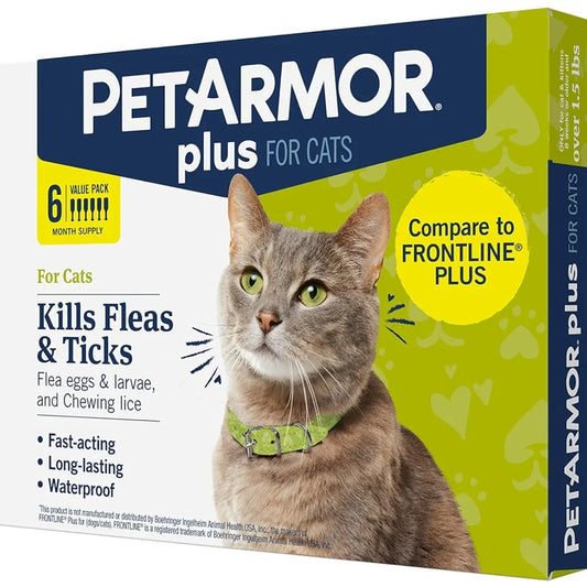 PetArmor Plus Flea and Tick Prevention for Cats, Cat Flea and Tick Treatment, 6 Doses, Waterproof Topical, Fast Acting, Cats Over 1.5 lbs