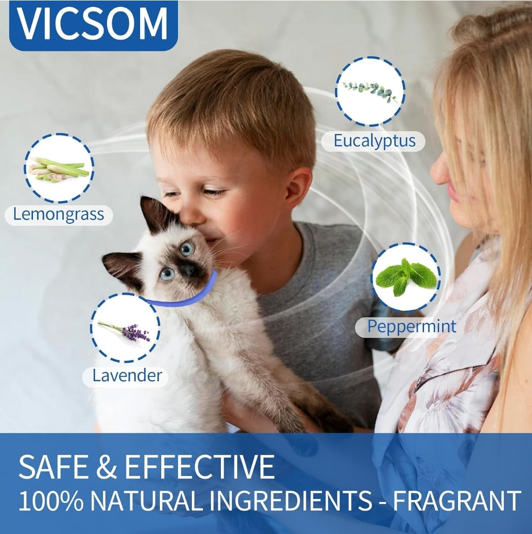 VICSOM 4 Pack Flea Collar for Cats, Cat Flea and Tick Collar 8 Months Prevention Cat Flea and Tick Treatment, Waterproof Adjustable Cat Flea Collar, Natural Anti Tick and Flea Collar for Kitten