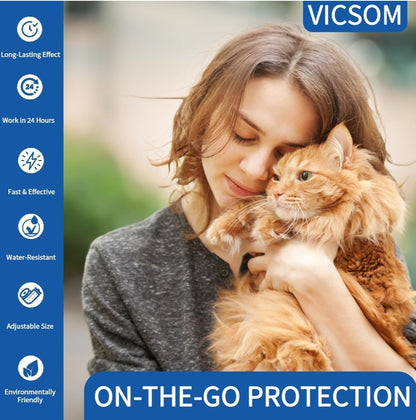 VICSOM 4 Pack Flea Collar for Cats, Cat Flea and Tick Collar 8 Months Prevention Cat Flea and Tick Treatment, Waterproof Adjustable Cat Flea Collar, Natural Anti Tick and Flea Collar for Kitten