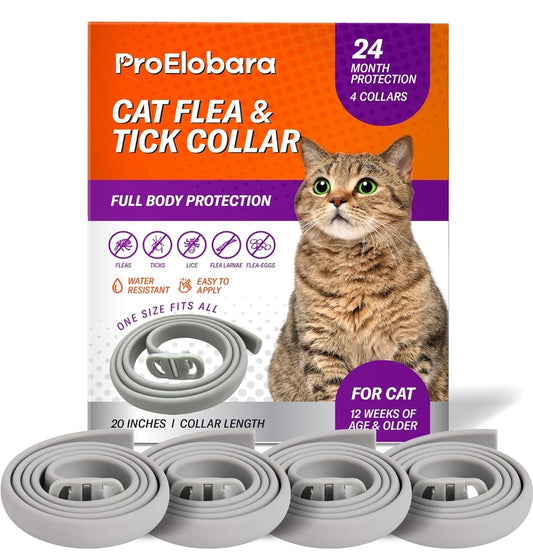 ProElobara Cat Flea Tick Prevention Collars: Flea Collars for Cats Fleas Repellent Collars - Tick Prevention Collars for Cats Ticks Control for Kitten - 4 Pack 24 Month Protection