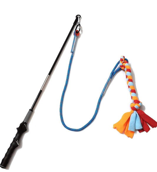 Dewonch Interactive Flirt Pole Toy for Dogs Chase and Tug of War,Durable Teaser Wand with Pet Fleece Rope Tether Lure Toy to Outdoor Exercise & Training for Small Medium Large Dogs (Blue/Red, POLE-35 inches)